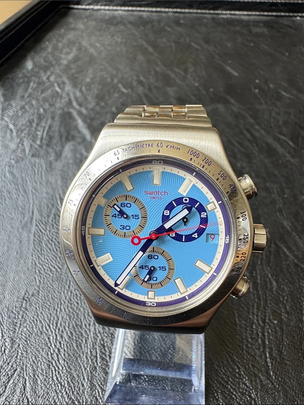 Swatch Blue Dial Stainless Steel Chronograph Watch
